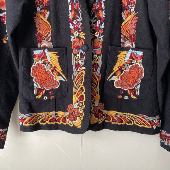 Anthropologie Maeve Embroidered Ellen Blazer Jacket Beaded Floral Print 4 - Picture 5 of 9